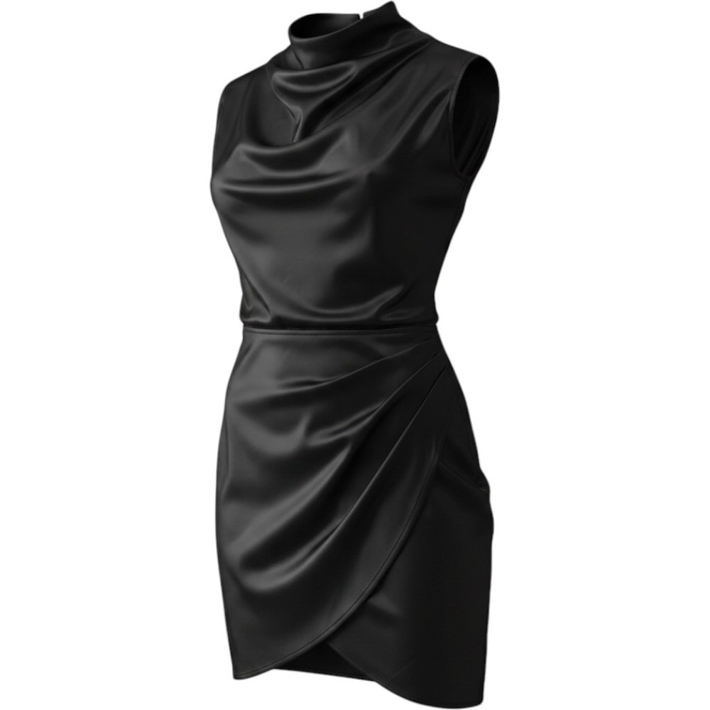 New Hello Molly Mini Dress Women Sz 4 Black Satin Cowl Side Cut Out Wrap Skirt